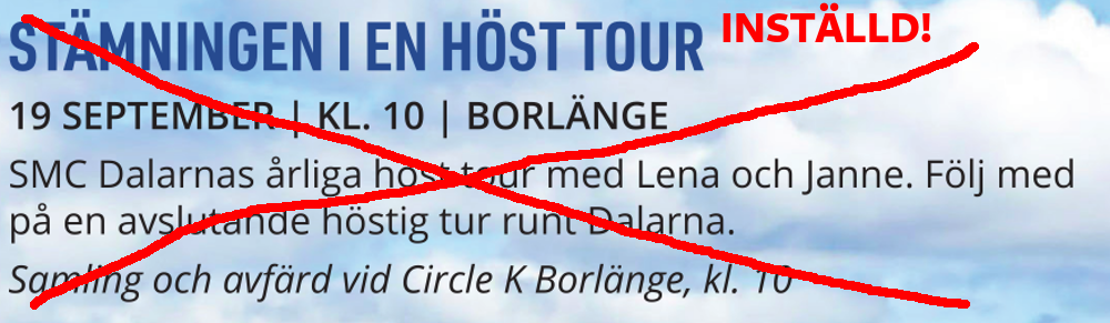 Höstturen lördagen den 19:e är inställd.